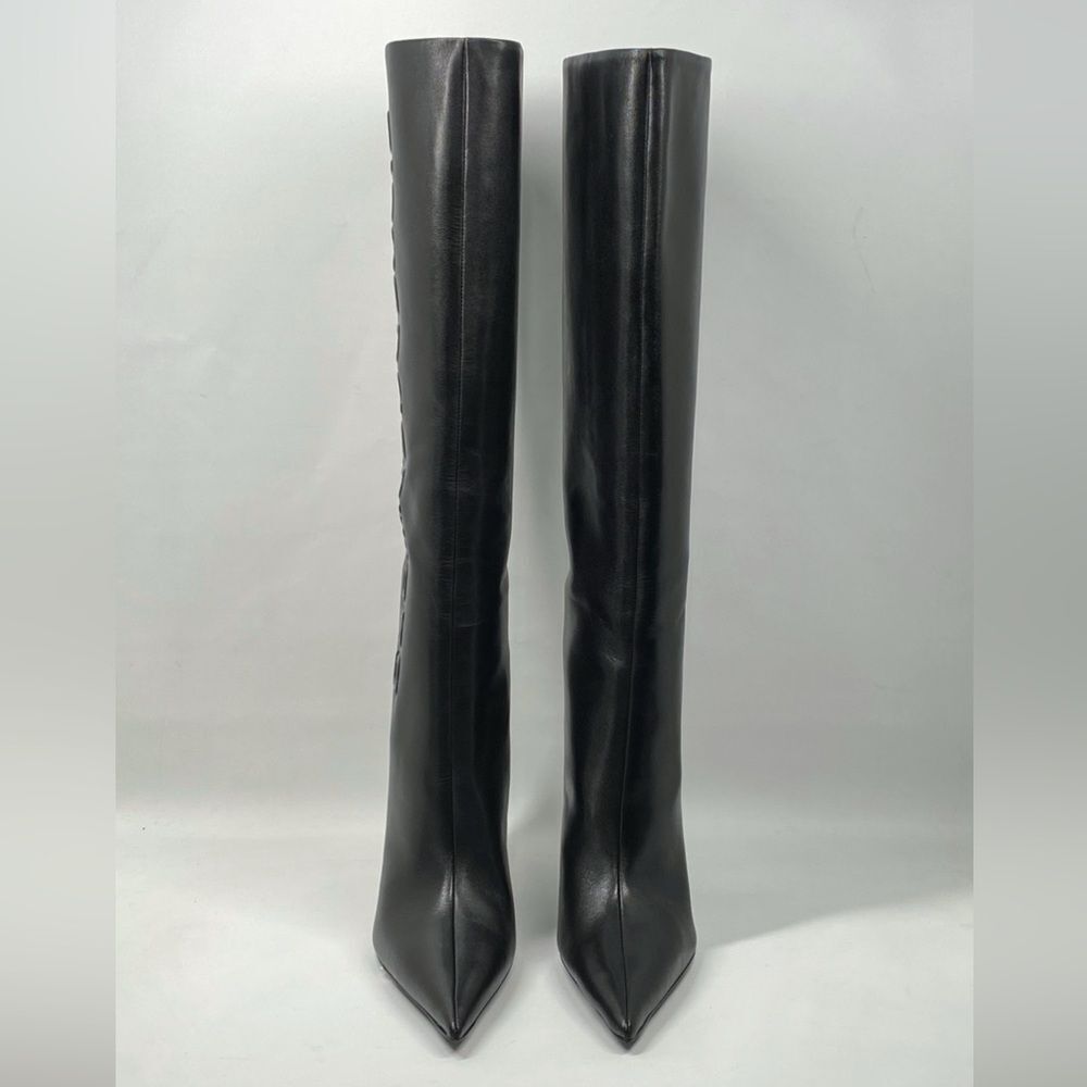 Alexander Wang Delphine brand-embossed leather heeled knee-high boots size 38.5 - Picture 3 of 15